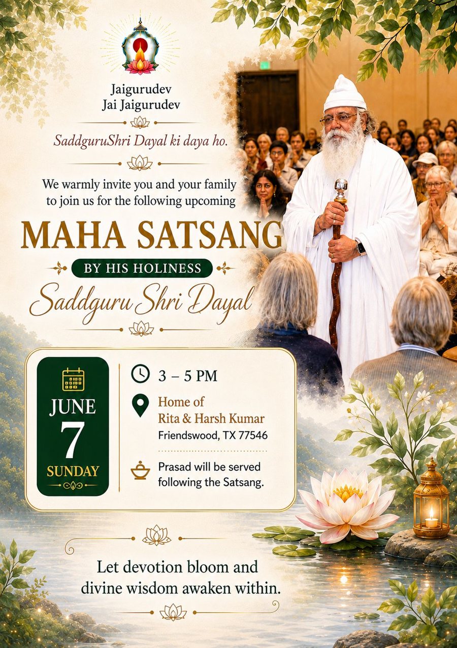 Maha Satsang poster — Friendswood, Texas